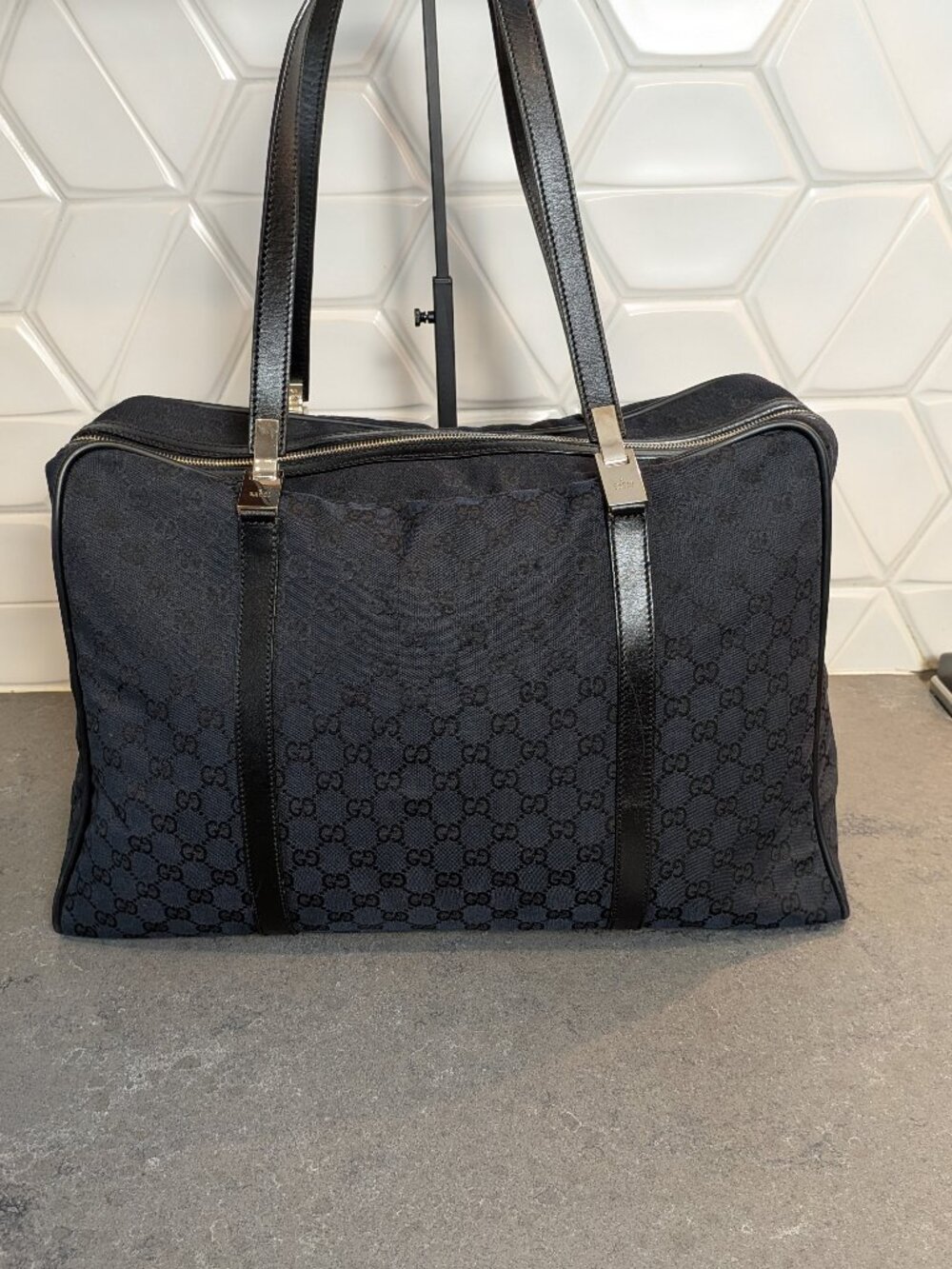 Gucci Black GG Canvas Hand Bag Boston Bag Authenticated Tom Ford Era